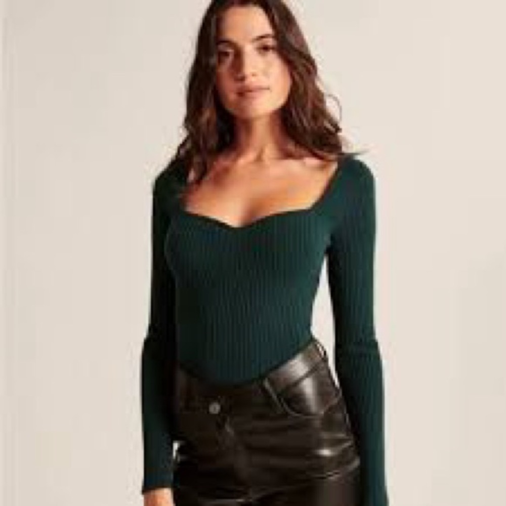 Abercrombie & Fitch Dark Green Ribbed Bodysuit
